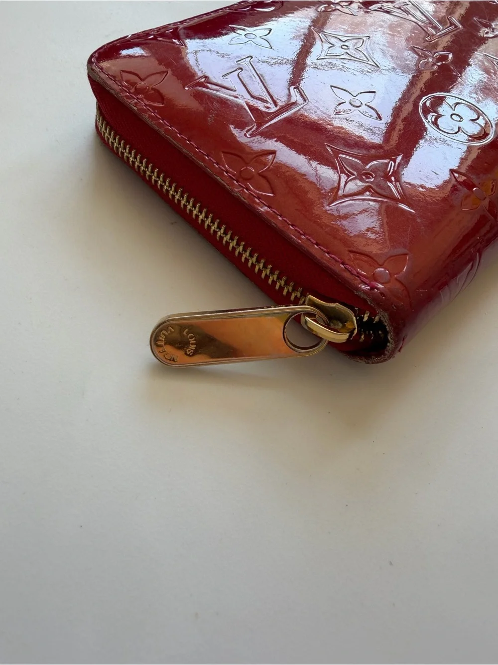 Louis Vuitton Red Patent Leather Zipper Wallet Vintage Pre Owned